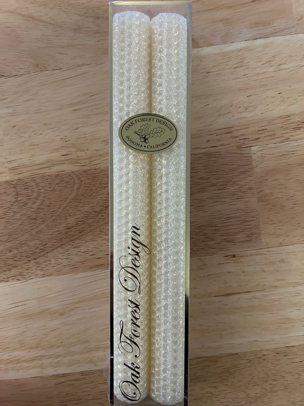 Oak Forest Design Sonoma CA Metallic Glittering Beeswax Candle in Ivory Set of 2
